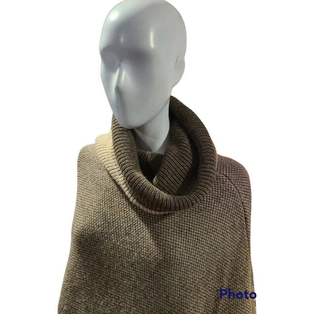 Cocogio Womens Knit Cowl Neck Poncho Sweater Taupe One Size
